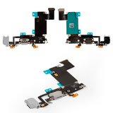 Шлейф для iPhone 6S Plus, коннектора наушников, коннектора зарядки, серый, с микрофоном, с компонентами