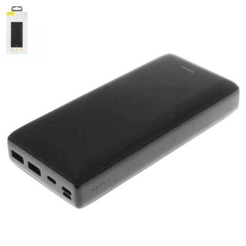 Power bank Baseus X30, 30000 мАч, USB тип C вход 5В 2,1А, Type C выход 5В 3А, micro USB тип B вход 5В 2,1А, Lightning для Apple вход 5В 2,1А, 2 USB выходы 5V 1A 2,4 A, 157 × 71 × 30 мм, черный, #PPJAN C01