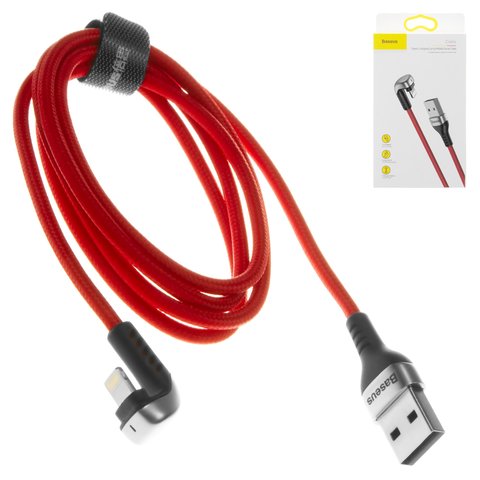 USB кабель Baseus Green U shaped lamp Mobile Game, USB тип A, Lightning, 100 см, 2,4 А, червоний, П подібний, в нейлоновому обплетенні, #CALUX A09