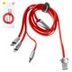 USB кабель Baseus Rapid Series, USB тип-C, USB тип-A, micro-USB тип-B, Lightning, 120 см, 3 A, красный, плоский, передача данных только на Lightning, в нейлоновой оплетке, 3 в 1, #CAMLT-FW09
