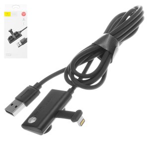 USB кабель Baseus Suction Cup Mobile Games, USB тип A, Lightning, 100 см, 2,4 А, черный, с креплением, #CALXP A01
