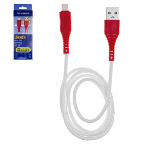 USB кабель Mechanic iData, USB тип A, Lightning, 80 см, красный, белый