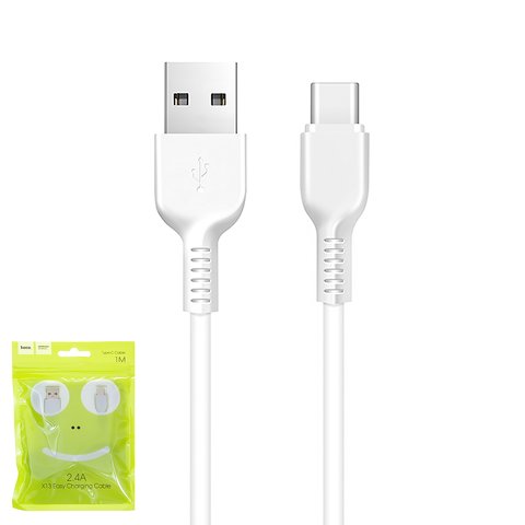 USB Cable Hoco X13, USB type A, USB type C, 100 cm, 2.4 A, white  #6957531061199