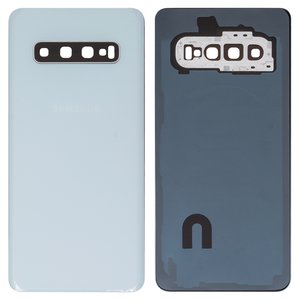 Panel trasero de carcasa puede usarse con Samsung G973 Galaxy S10, blanco, con vidrio de cámara
