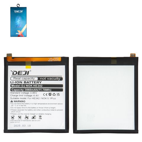 Battery Deji HE342 compatible with Nokia 5.1 Plus, 6.1 Plus, 7.1, X6, Li ion, 3.85 V, 3060 mAh 