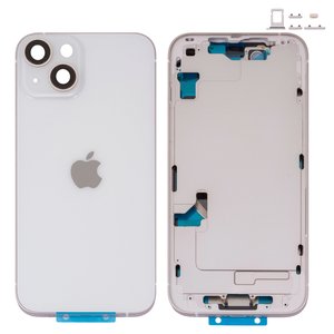 Housing compatible with iPhone 14, white, with SIM card holders, with side buttons, Original PRC , EU Version, starlight 