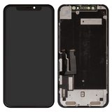 LCD compatible with iPhone XR, (black, with frame, change glass, with camera and proximity sensor plastics, Toshiba/Sharp version)