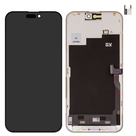 LCD compatible with iPhone 15 Pro Max, black, with frame, HC, without IC, AMOLED , GX OEM soft, 120Hz 