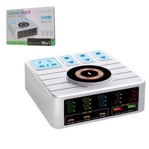 Mains Charger Kingmax WLX H13, 140 W, Wireless Charge, Quick Charge, Power Delivery PD , with socket, 5 outputs, 10 in 1 