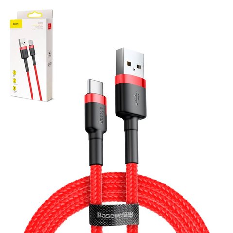 USB Cable Baseus Cafule, USB type A, USB type C, 300 cm, 2 A, red, nylon braided  #CATKLF U09