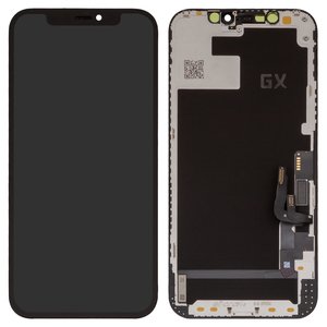Дисплей для iPhone 12, iPhone 12 Pro, чорний, з рамкою, High Copy, без мікросхеми, OLED , GX OEM hard