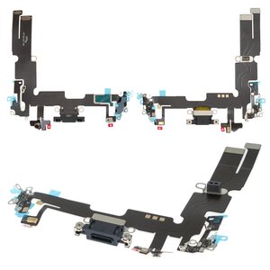 Шлейф для iPhone 14 Plus, коннектора зарядки, черный, с компонентами, HC, плата зарядки
