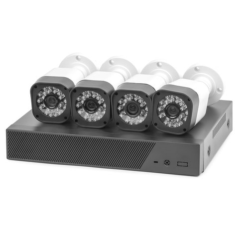 Комплект: мережевий відеореєстратор MACK0410 та 4 AHD камери спостереження 720p, 1 МП 